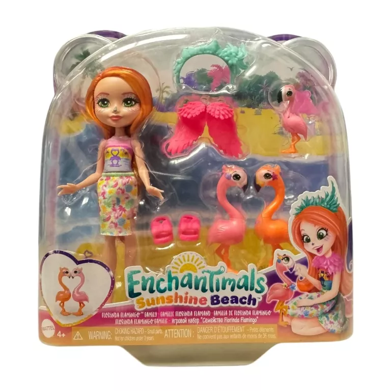 ENCHANTIMALS ZESTAW RODZINA FLAMING LALKA FLORINDA FLAMINGO + 3 FLAMINGI