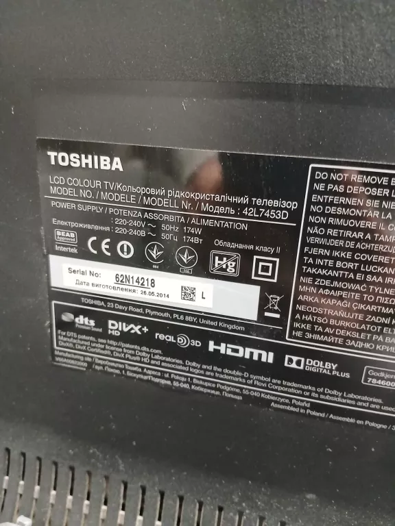 TELEWIZOR TOSHIBA 42L7453D 42' SMART TV 3D FULL HD