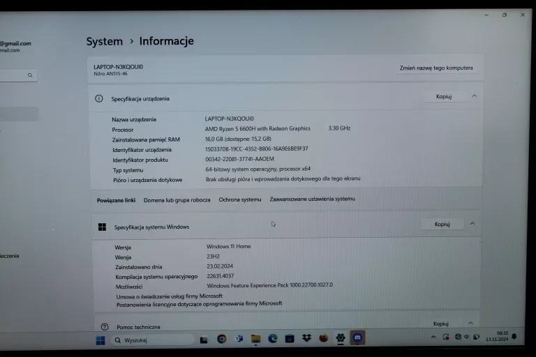 LAPTOP LAPTOP GAMINGOWY ACER NITRO 5 KOMPLET GW. STAN BDB