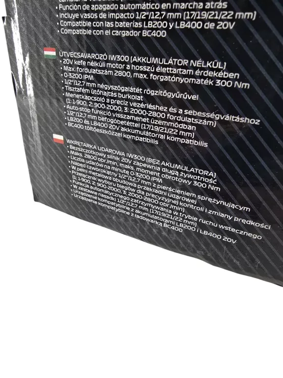 KLUCZ UDAROWY DO KÓŁ FORMULA 1 + NASADKI IW300 300 NM 20 V BEZSZCZOTKOWY