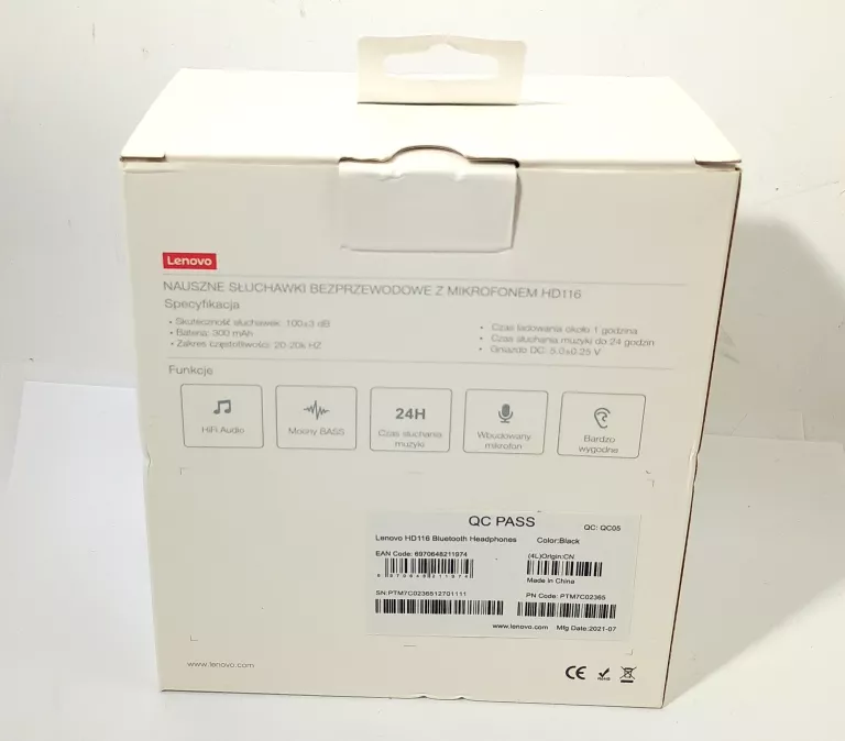 SŁUCHAWKI BT LENOVO HD116 PUD CZARNE