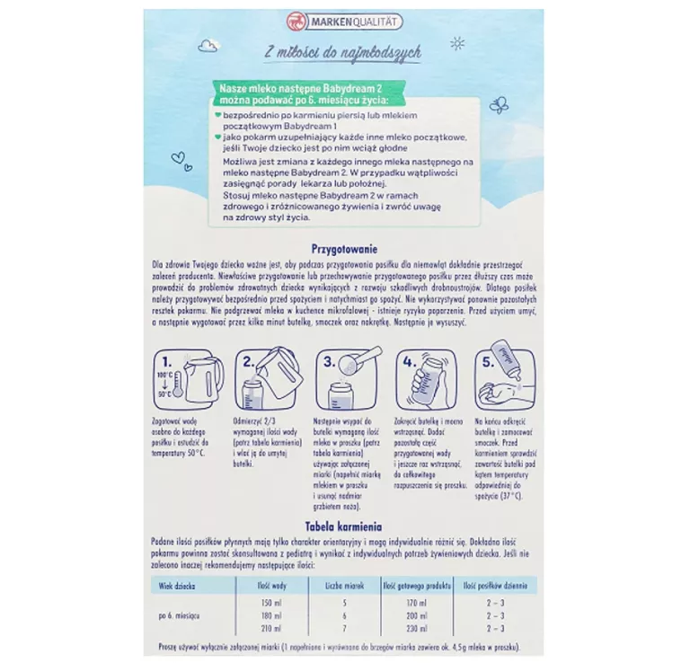 BABYDREAM MLEKO NASTĘPNE, 2, POWYŻEJ 6. M-CA ŻYCIA