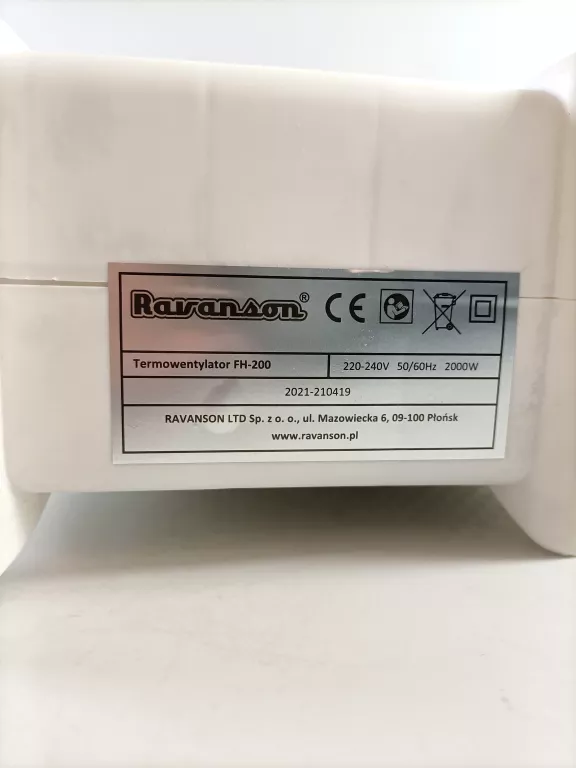 TERMOWENTYLATOR Z TERMOSTATEM RAVANSON FH-200