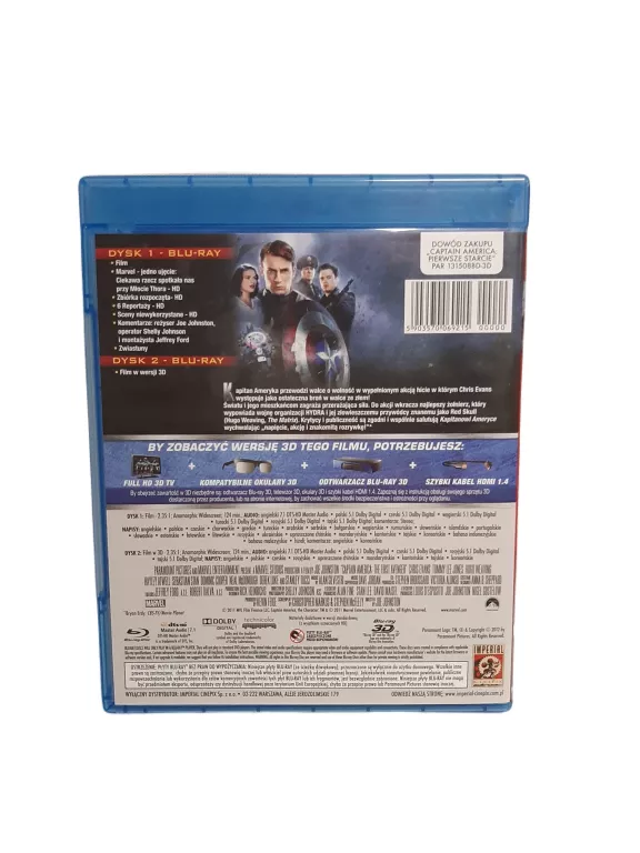 CAPTAIN AMERICA: PIERWSZE STARCIE [BLU-RAY 3D]+[BLU-RAY] PL