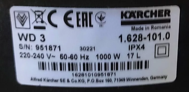 ODKURZACZ KARCHER WD3 KOMPLET SWIETNY STAN