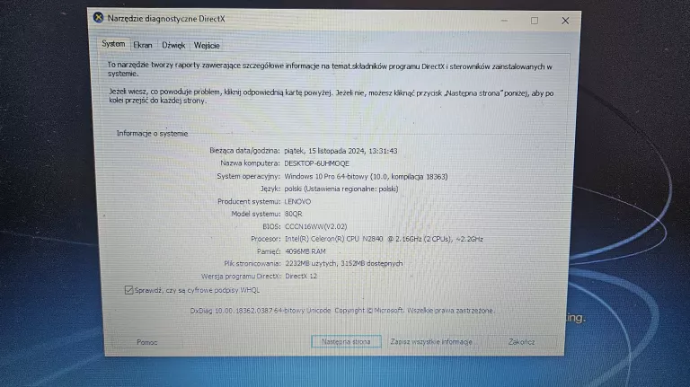 LAPTOP LENOVO B50-10 80QR 4GB/WIN10/500GB + ZASILACZ