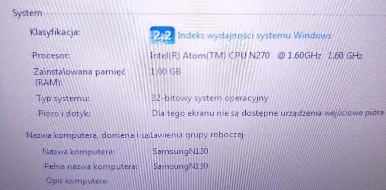 NETBOOK SAMSUNG NP-N130 ATOM 1GB RAM W7