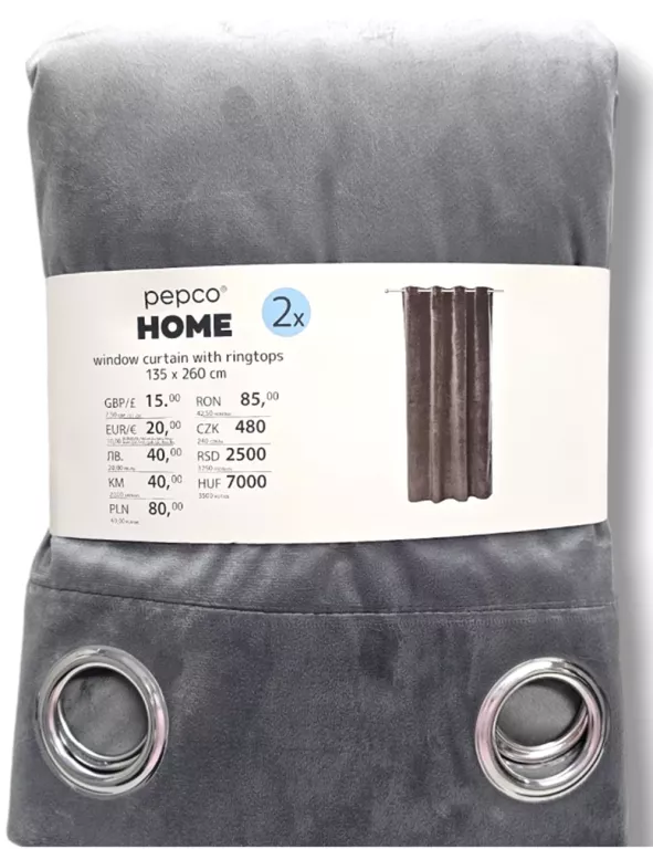 ZASŁONY WELUROWE SZARE PEPCO 2X 135-260CM
