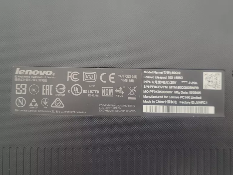 LAPTOP 15,6" LENOVO IDEAPAD 100-15IBD MODEL 80QQ
