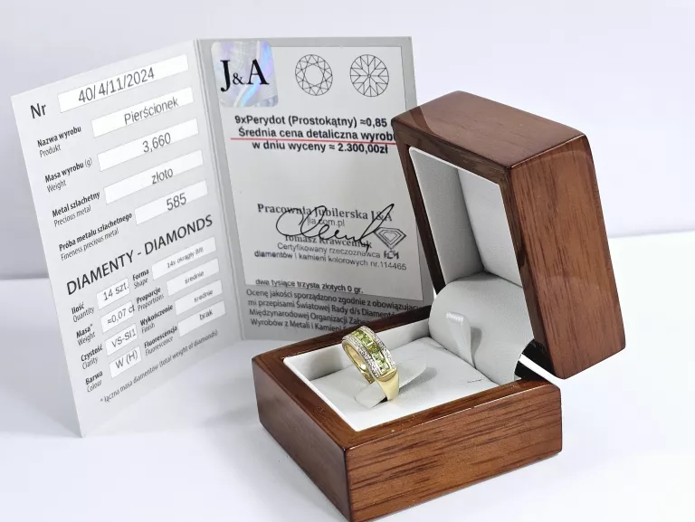 ZŁOTY PIERŚCIONEK 0,85 CT Z DIAMENTAMI ROZMIAR 12 CERTYFIKAT