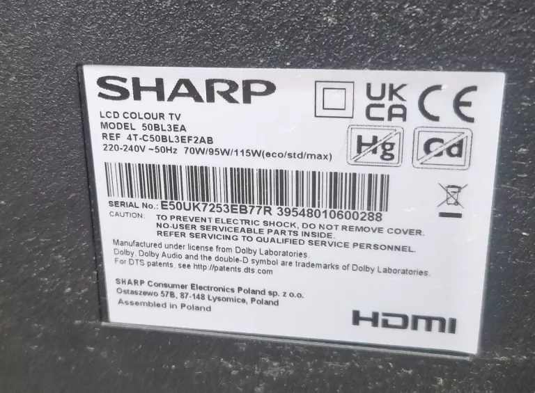 TELEWIZOR SHARP 50BL3EA +WIESZAK