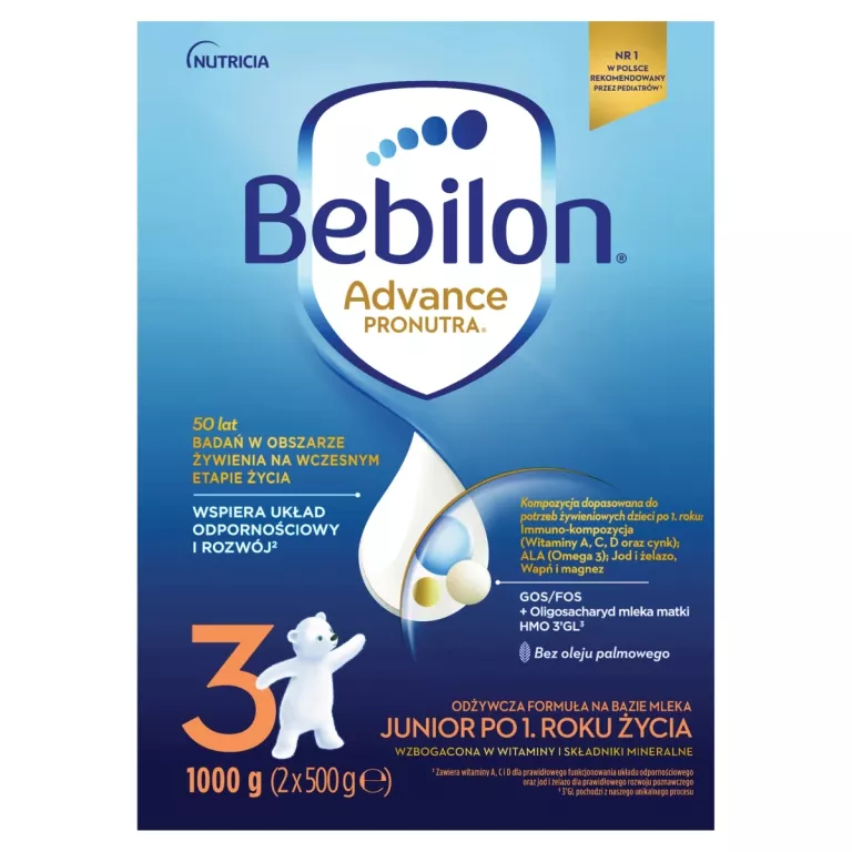 BEBILON JUNIOR 3 ADVANCE PRONUTRA MLEKO 1000 G NARUSZONY KARTONIK