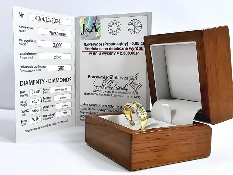 ZŁOTY PIERŚCIONEK 0,85 CT Z DIAMENTAMI ROZMIAR 12 CERTYFIKAT