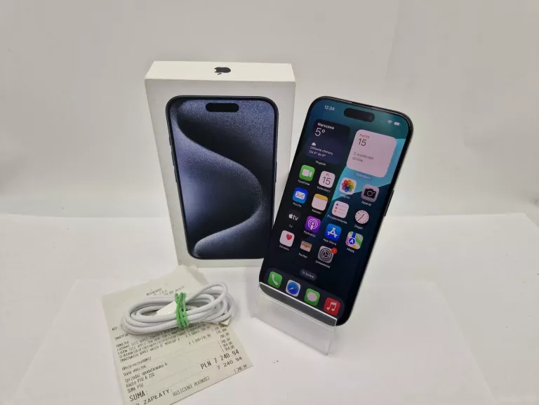 TELEFON APPLE IPHONE 15 PRO 128GB BAT 99% BLUE TITANIUM KOMPLET GWARANCJA