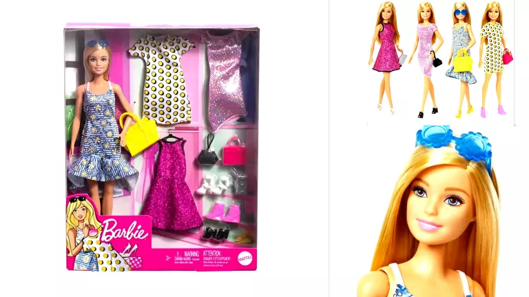 LALKA BARBIE ŻÓŁTA TOREBKA, 3 SPÓDNICZKI JCR80 194735275328