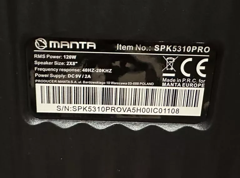 GŁOŚNIK MANTA SPK5310PRO SUPER STAN!