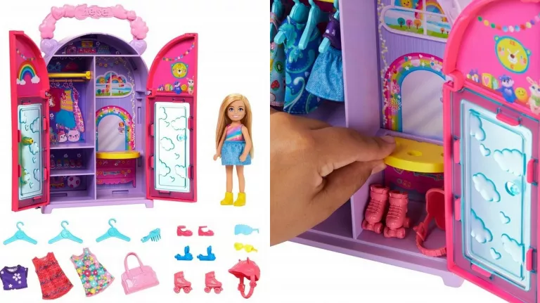 BARBIE SZAFA CHELSEA ZESTAW + LALKA, UBRANKA I AKCESORIA HXN03 19473523464