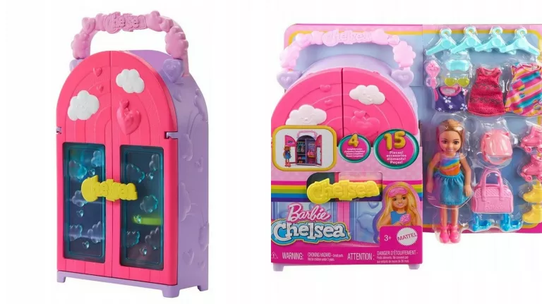BARBIE SZAFA CHELSEA ZESTAW + LALKA, UBRANKA I AKCESORIA HXN03 19473523464