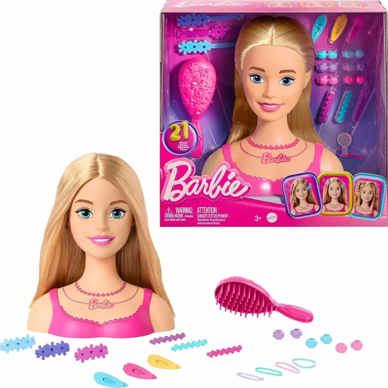LALKA BARBIE GŁOWA DO STYLIZACJI + 20 AKCESORIÓW DO STYLIZACJI WŁOSÓW HMD8