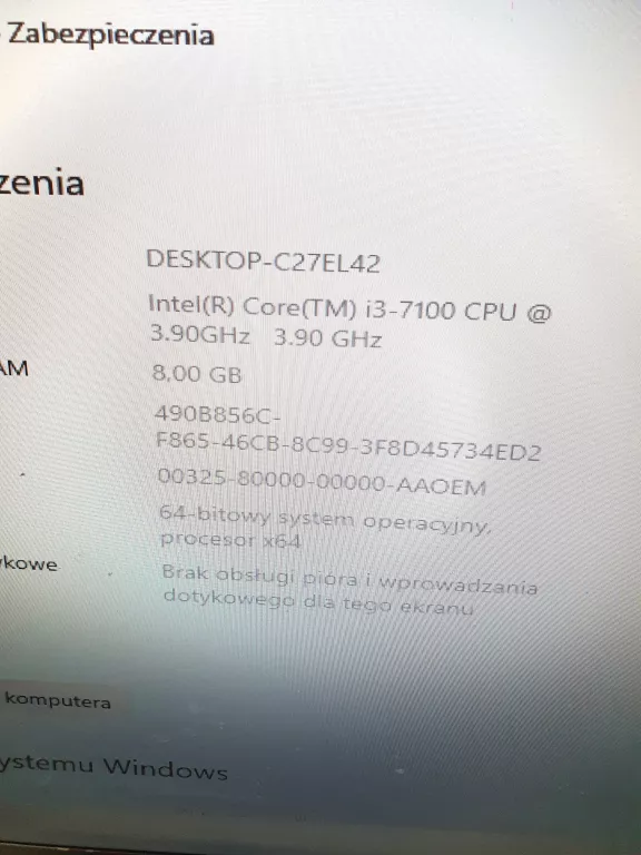 KOMPUTER STACJONARNY I3-7100 , 8GB RAM, GRAFIKA ZINTEGROWANA