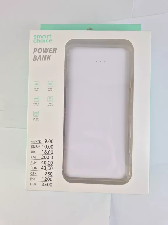 POWERBANK SMART CHOICE 10000 MAH BIAŁY