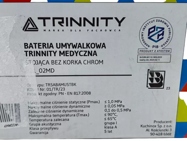 BATERIA UMYWALKOWA STOJĄCA MEDYCZNA CHROM TRINNITY B21_02MD