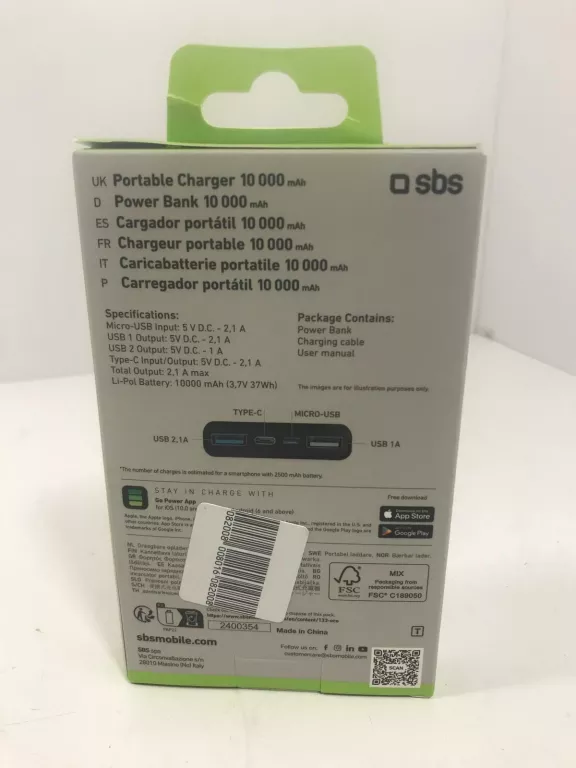 POWERBANK SBS 10000MAH FAST CHARGE