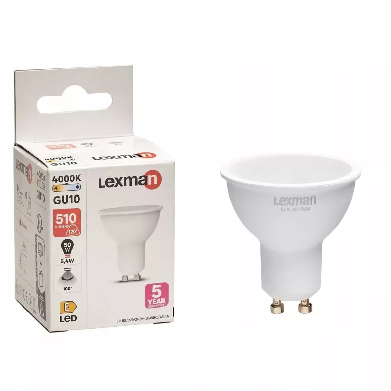 ŻARÓWKA LED GU10 5,4 W = 50 W 510 LM NEUTRALNA BIEL LEXMAN