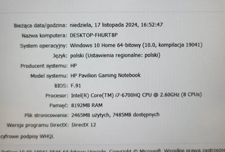 LAPTOP HP PAVILION GAMING AK077NW 8/1000GB I7 6700HQ CTU 8/1000 GTX950M