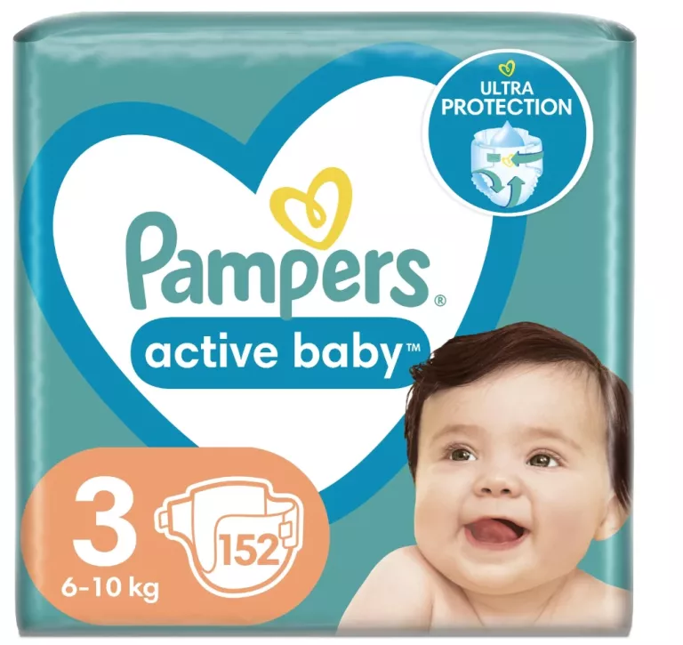 PAMPERS ACTIVE BABY PIELUSZKI DLA DZIECI ROZMIAR 3, 152 SZTUK, 6KG-10KG