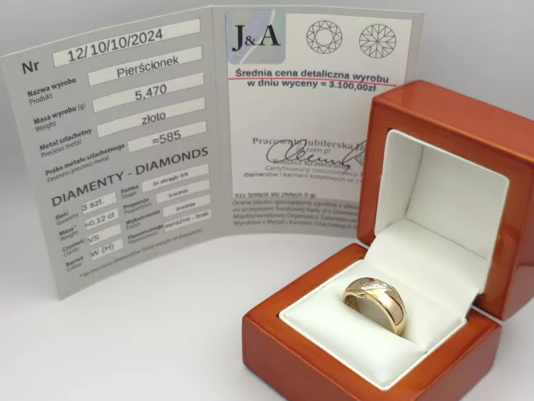 ZŁOTY PIERŚCIONEK Z DIAMENTAMI - 585 14K R.15 5,47G CERT