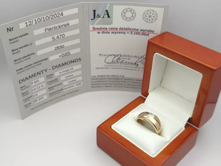 ZŁOTY PIERŚCIONEK Z DIAMENTAMI - 585 14K R.15 5,47G CERT