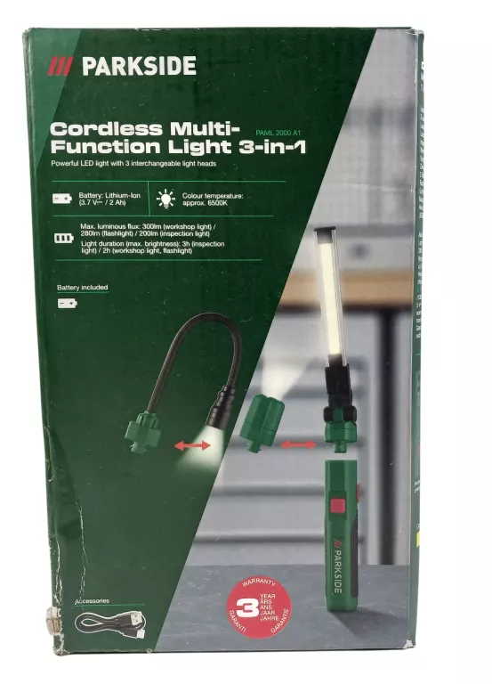 PARKSIDE AKUMULATOROWA LATARKA LED 3W1 LAMPKA WARSZTATOWA
