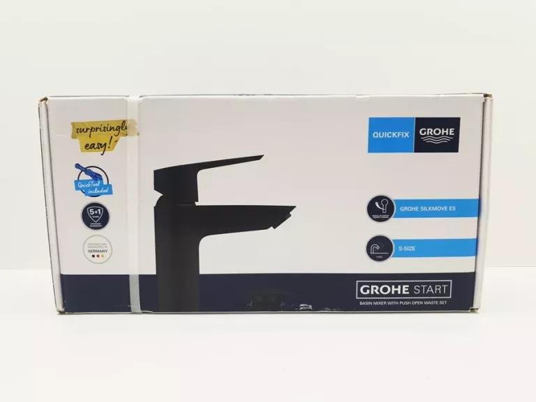 BATERIA UMYWALKOWA STOJĄCA QUICKFIX CZARNY MAT GROHE START Z KORKIEM