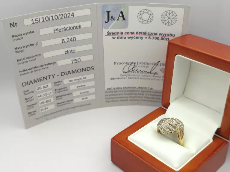 ZŁOTY PIERŚCIONEK Z DIAMENTOWI - 750 18K R.17 8,24G CERT