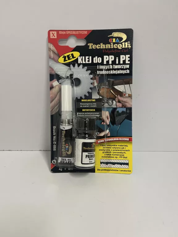 KLEJ DO POLIETYLENU POLIPROPYLENU TEFLONU ŻEL 4G+4ML TECHNICQLL