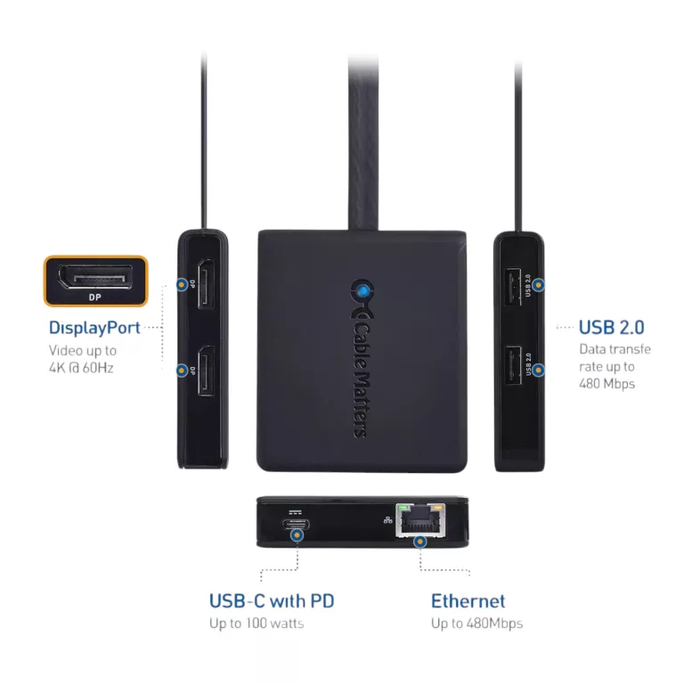 STACJA DOKUJĄCA HUB ADAPTER CABLE MATTERS USB C 2X DP 2XUSB 2.0 480 MBPS