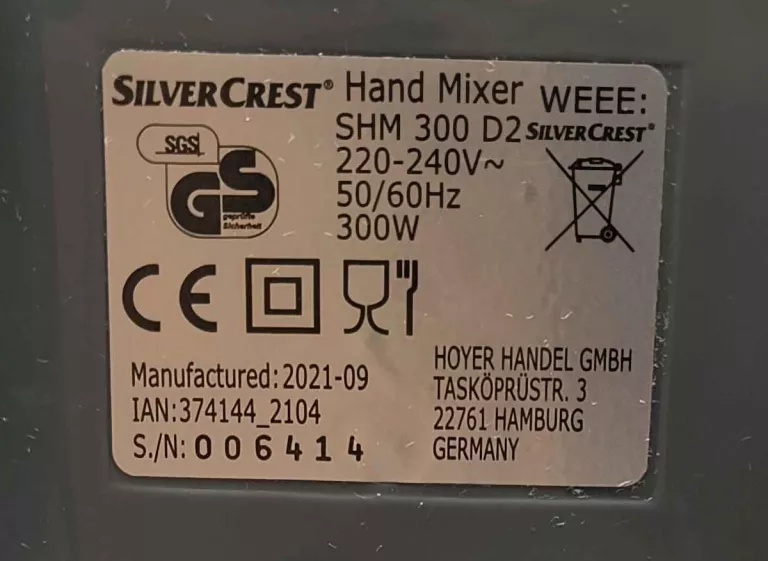 MIKSER RĘCZNY SILVERCREST SHM 300 D2