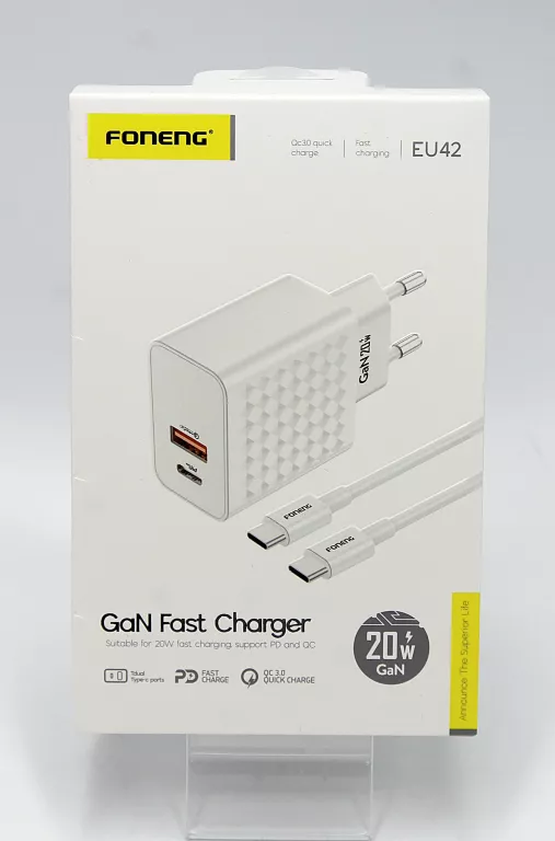 SZYBKA ŁADOWARKA SIECIOWA FONENG EU42 USB TYP C - TYP C PD 20W BIAŁA