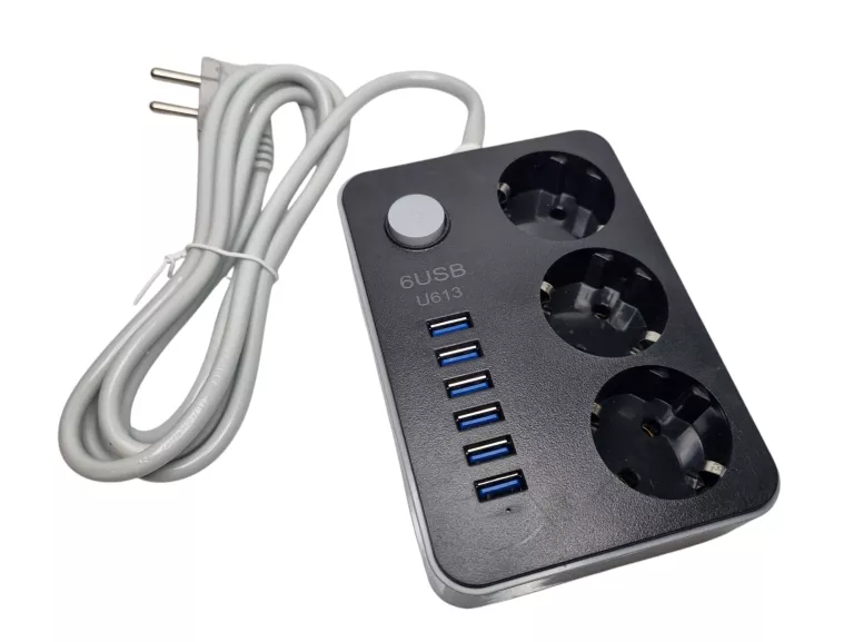 LISTWA ZASILAJĄCA 3 GNIAZDA + 6X USB *PRZEDŁUŻACZ* 1,8M