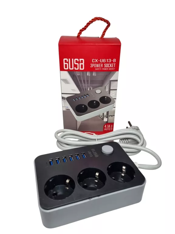 LISTWA ZASILAJĄCA 3 GNIAZDA + 6X USB *PRZEDŁUŻACZ* 1,8M