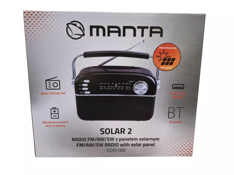 RADIO SOLARNE KUCHENNE RETRO FM AM SW BLUETOOTH MANTA RDI918B