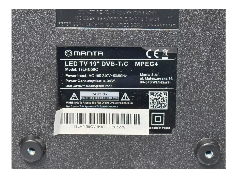 TELEWIZOR LED MANTA 19LHN58C 19" HD READY CZARNY