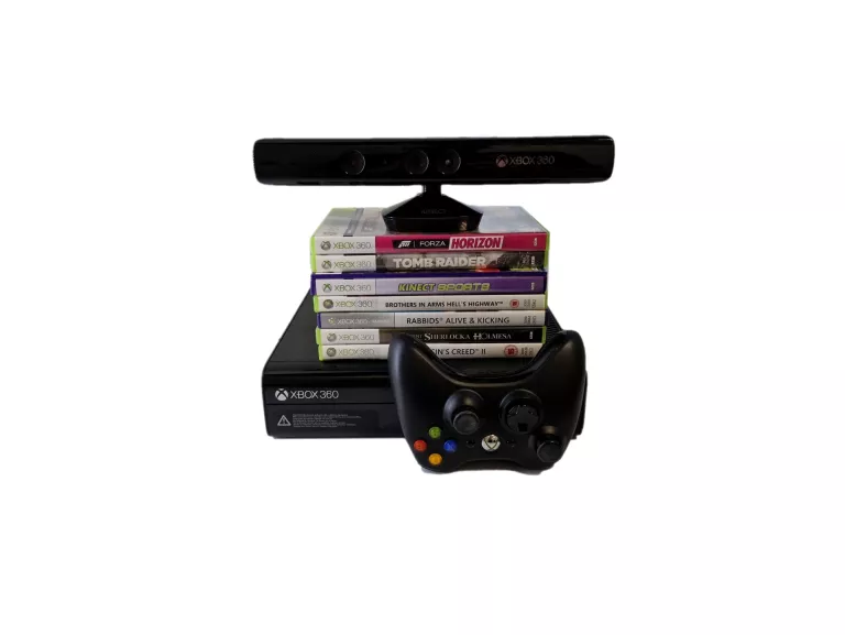 KONSOLA XBOX 360 E 500GB KOMPLETNA KINECT PAD + 8 GIER KARTON ŁADNA FORZA