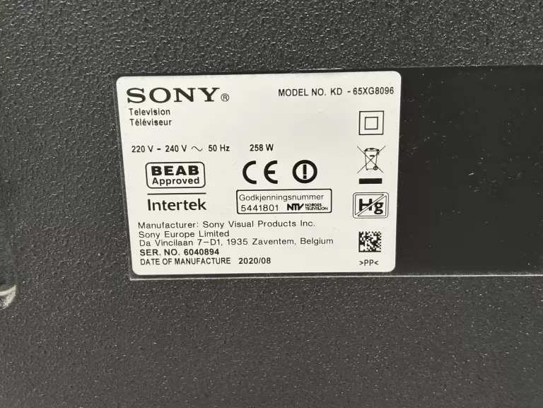 TELEWIZOR SONY KD-65XG8096 65" 4K UHD SMART TV DVB-T2 + PILOT