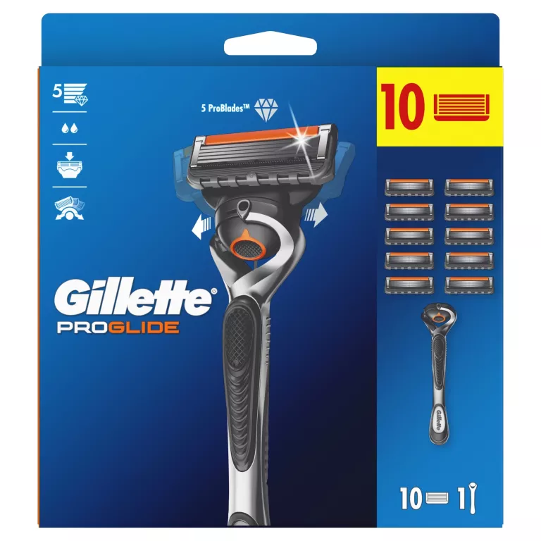 GILLETTE PROGLIDE MASZYNKA DO GOLENIA DLA MĘŻCZYZN + 10 OSTRZY