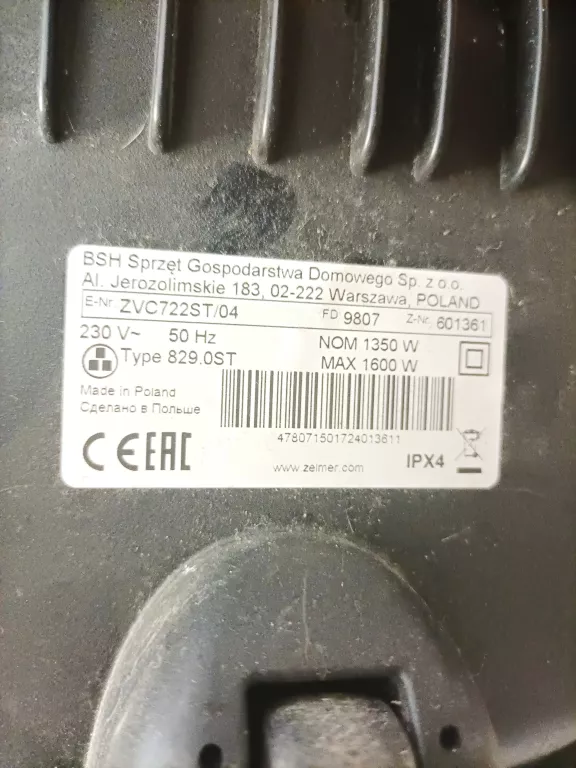 ODKURZACZ PIORĄCY ZELMER AQUOS ZVC722ST