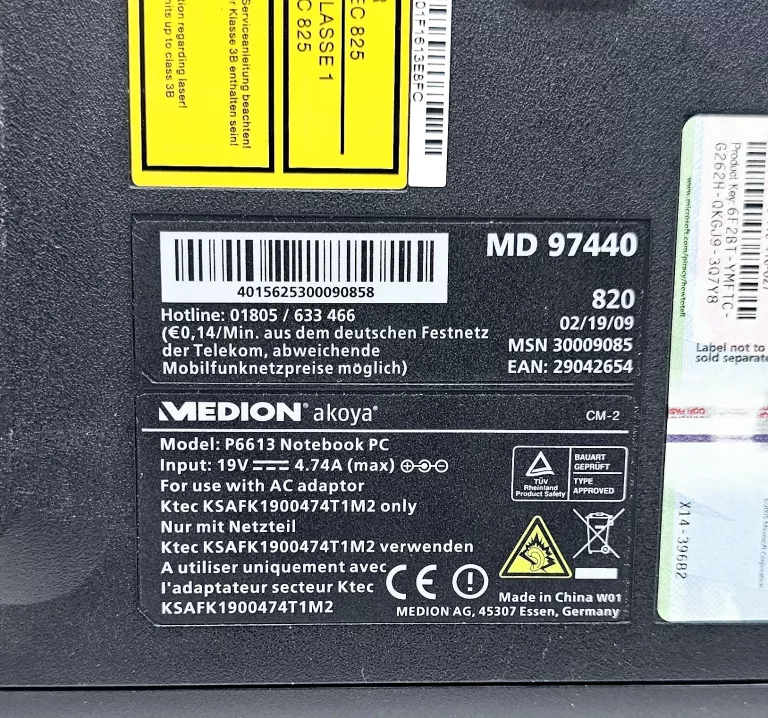 LAPTOP MEDION MD 97440 SAM (NIE SPRAWDZANY, Z PRZEZNACZENIEM NA CZĘŚCI)