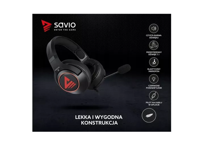 SŁUCHAWKI GAMINGOWE PRZEWODOWE SAVIO VERTIGO 7.1