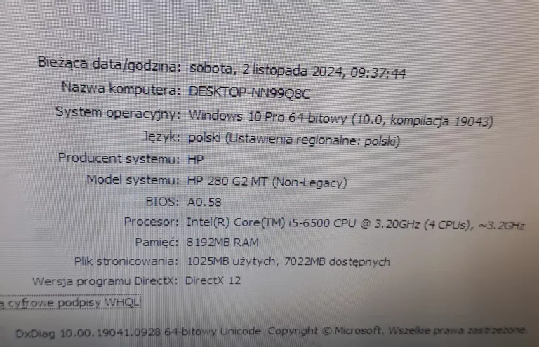 KOMPUTER STACJONARNY HP 280 G2 MT +MONITOR SAMSUNG 19''
